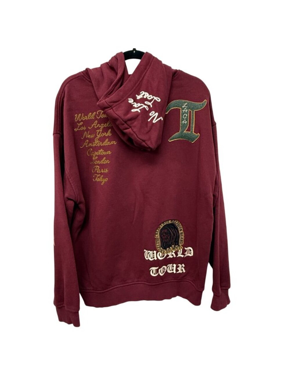True Religion Men's Relaxed Fit Patch Graphic Hoodie Burgundy - Picture 2 of 16